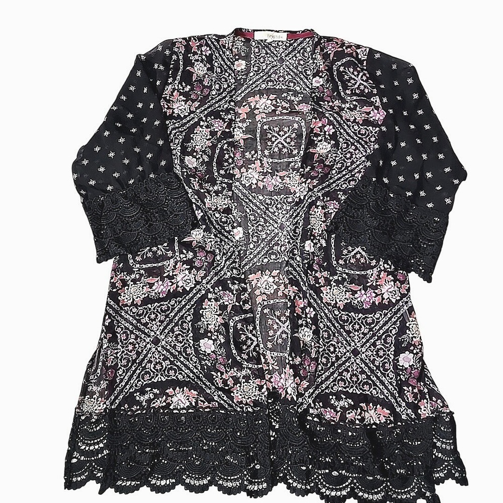 Rewind Sheer Cardigan Topper S Multi Floral‎ Lace Open Boho Duster Whimsigoth